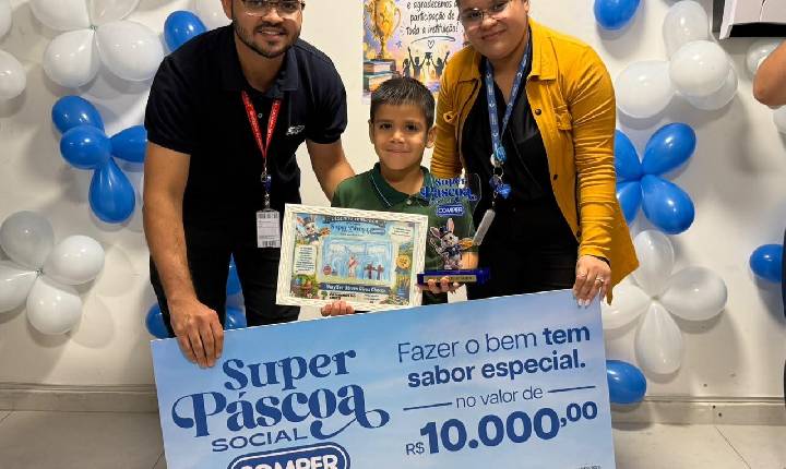 Aluno do CMEI Caminhos do Saber conquista prêmio no Concurso Super Páscoa Social Comper 2026