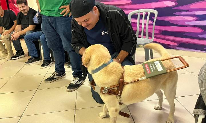 Cão-guia é entregue para deficiente visual em ato simbólico em Balneário Camboriú