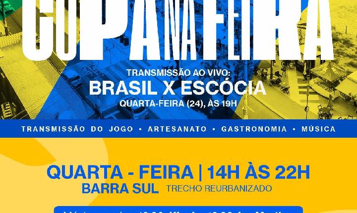 Copa na Feira: comunidade poderá acompanhar a transmissão do jogo do Brasil na Feira da Orla
