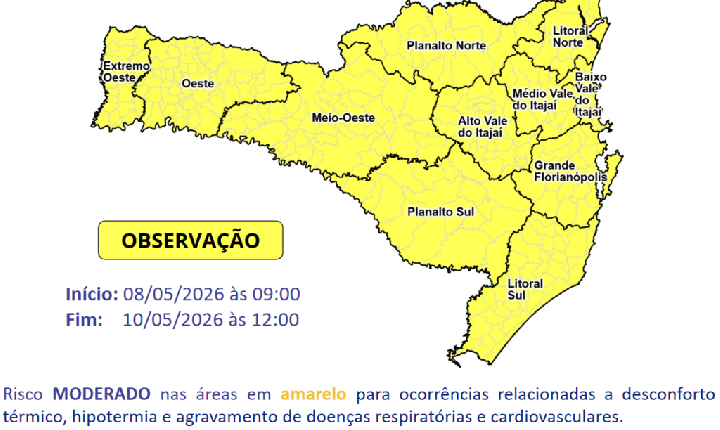 Declínio acentuado de temperatura e frio intenso entre esta sexta-feira (8) e o domingo (10)
