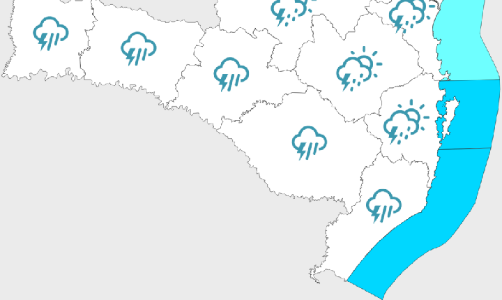 Fim de semana com mais nuvens e chuva com temporais em Santa Catarina
