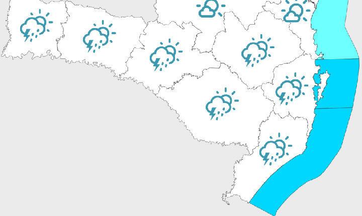Início de semana com muitas nuvens e chuva em Santa Catarina