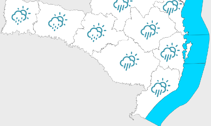 Próximos dias com muitas nuvens, chuva fraca e temperatura baixa em Santa Catarina