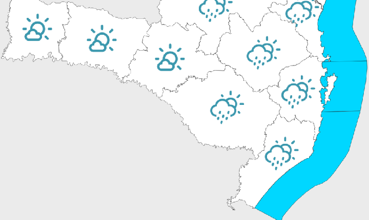 Sol, temperatura mais elevada e chuva isolada em Santa Catarina