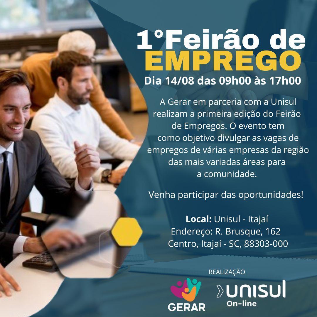 Itajaí recebe 1º Feirão de Emprego: Evento acontece na UniSul e terá vagas de empresas de diferentes setores