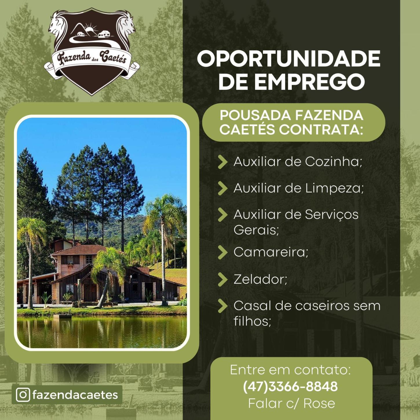 Estamos Contratando! – Pousada Fazenda dos Caetés 🌿