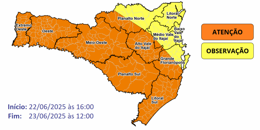 Chuva no domingo e declínio acentuado de temperatura na semana em Santa Catarina