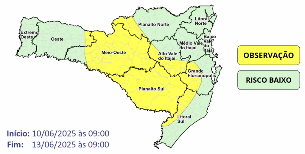 Temperaturas baixas e geada ampla em Santa Catarina