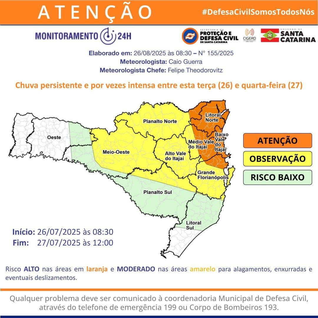 Previsão indica chuva persistente em Balneário Camboriú