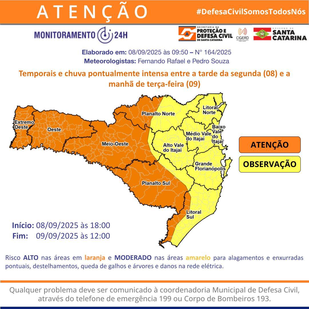 Previsão indica chuva persistente até terça-feira em Balneário Camboriú