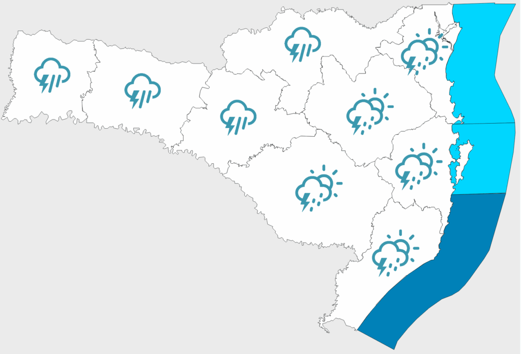 Fim de semana com chuva, e risco de temporais no domingo em Santa Catarina
