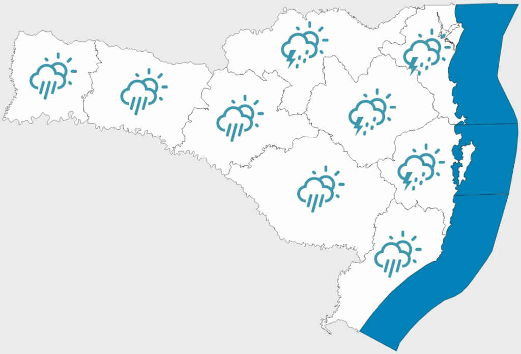 Frente fria traz chuva e temporais isolados em Santa Catarina