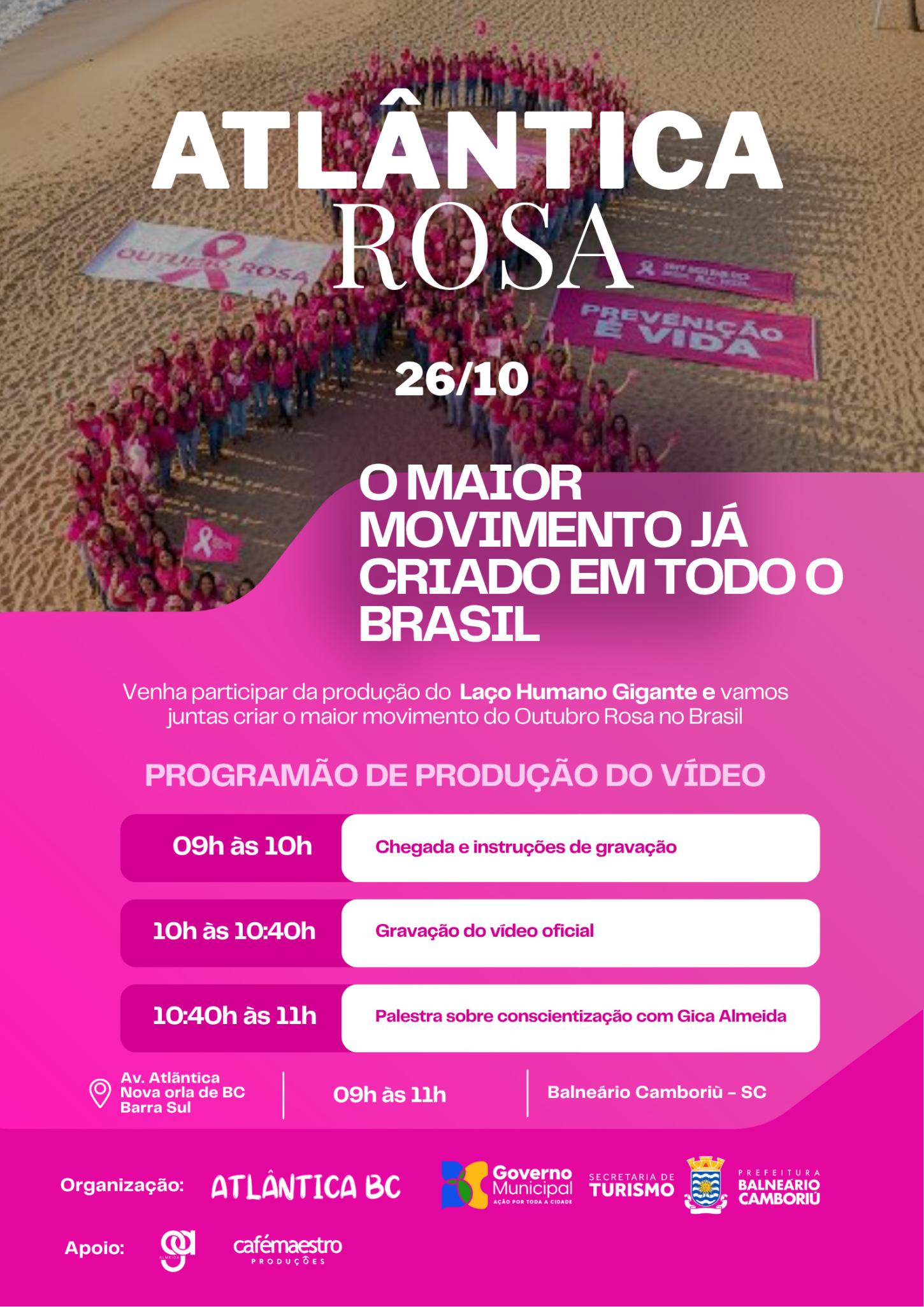 Outubro Rosa: Balneário Camboriú terá laço humano gigante na Praia Central