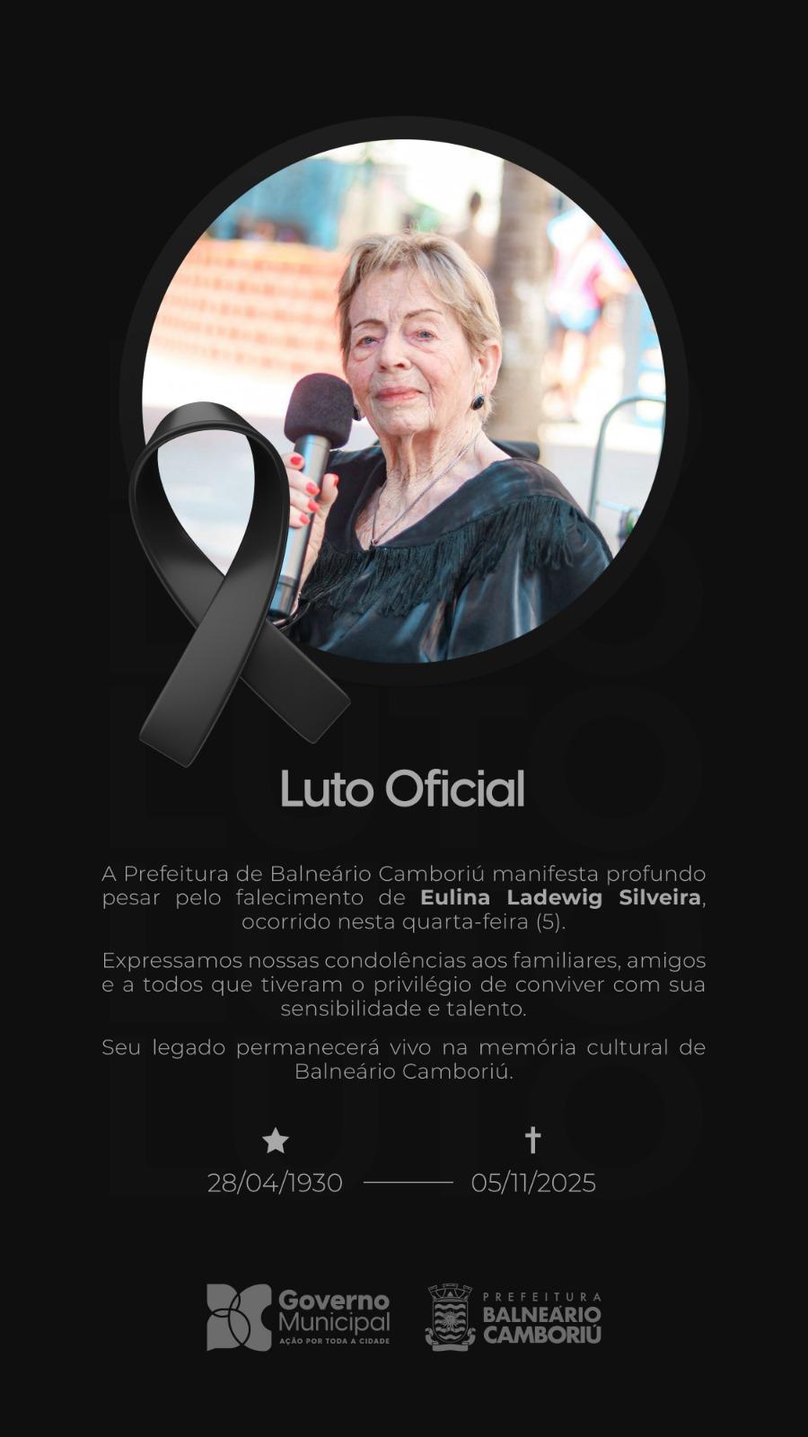 Prefeitura de Balneário Camboriú decreta luto oficial pelo falecimento de Eulina Silveira 