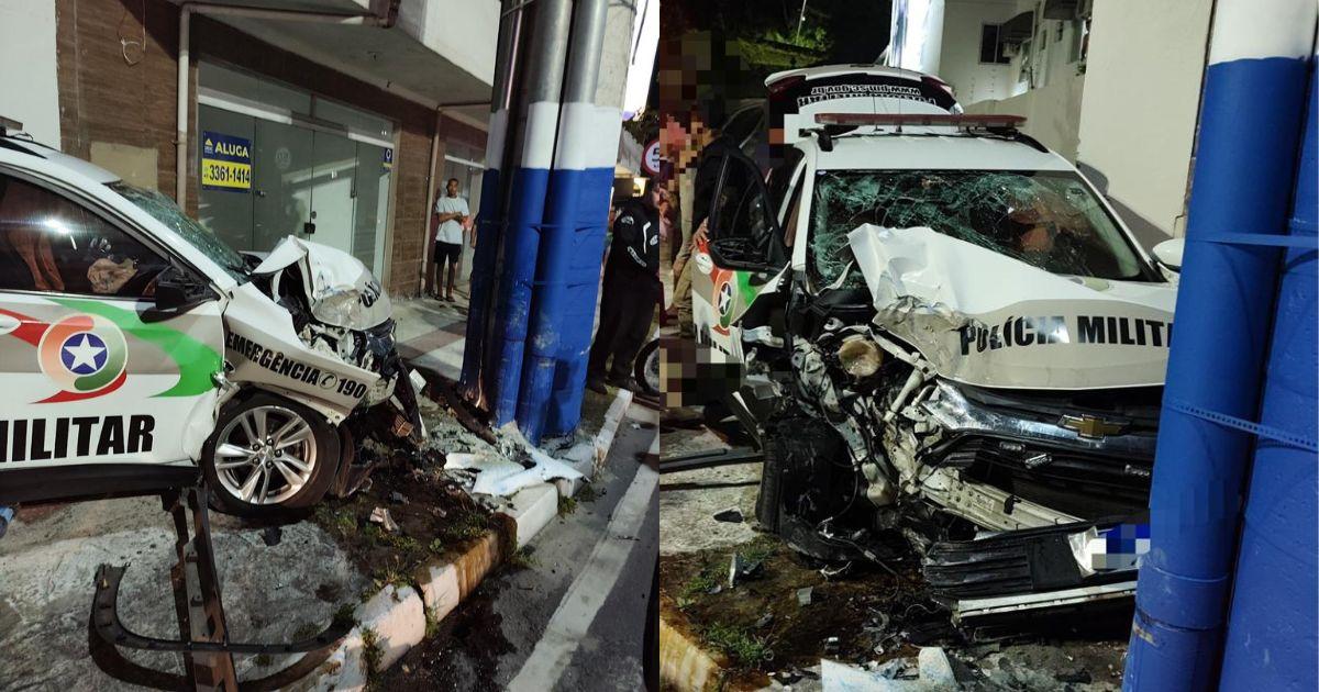 Acidente com viatura da Polícia Militar em Balneário Camboriú deixa dois feridos