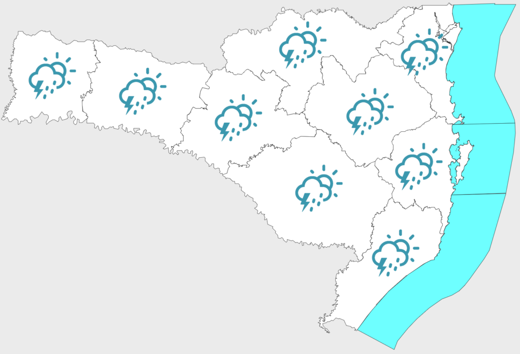 Calor intenso com chuva e temporais de verão em Santa Catarina