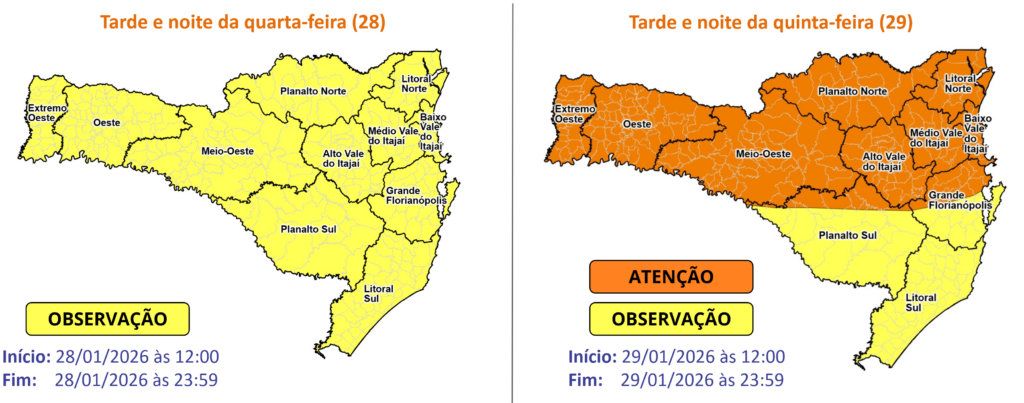 Calor e temporais em Santa Catarina, mais intensos na quinta-feira