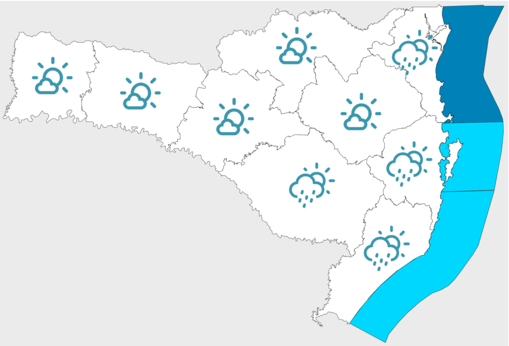 Próximos dias com mais nuvens e chuva fraca no Litoral de Santa Catarina