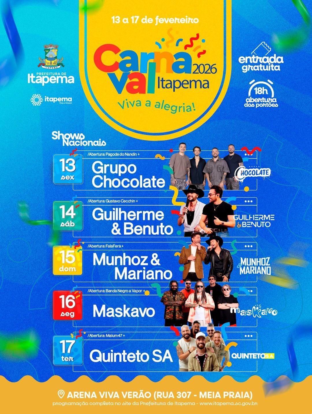 Carnaval de Itapema começa nesta sexta na Arena Viva Verão