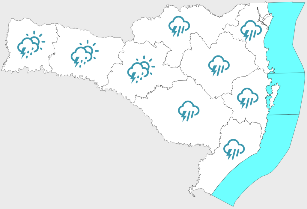 Início de semana com chuva e risco de temporais isolados