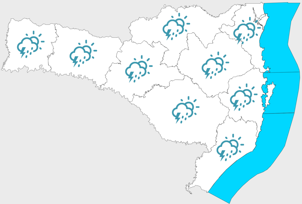 Quinta-feira com temporais isolados e fim de semana quente em Santa Catarina