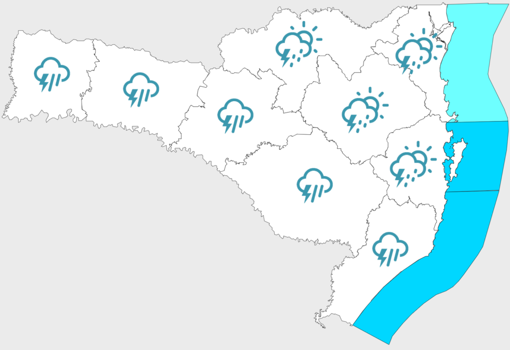 Fim de semana com mais nuvens e chuva com temporais em Santa Catarina