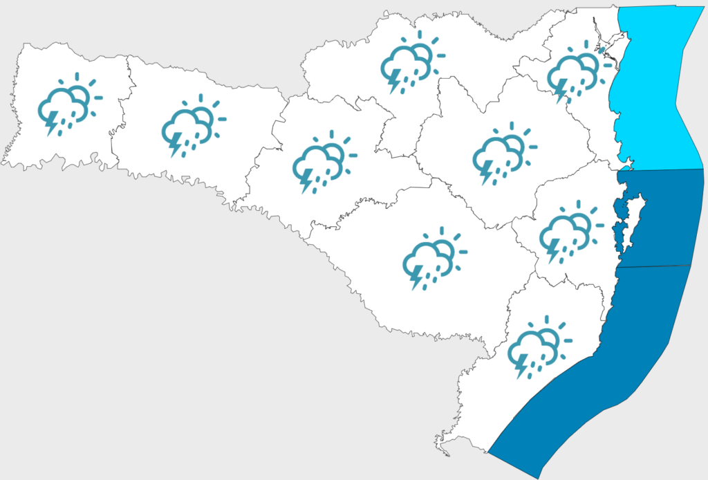 Instabilidade em Santa Catarina, com temporais e vendavais na terça-feira
