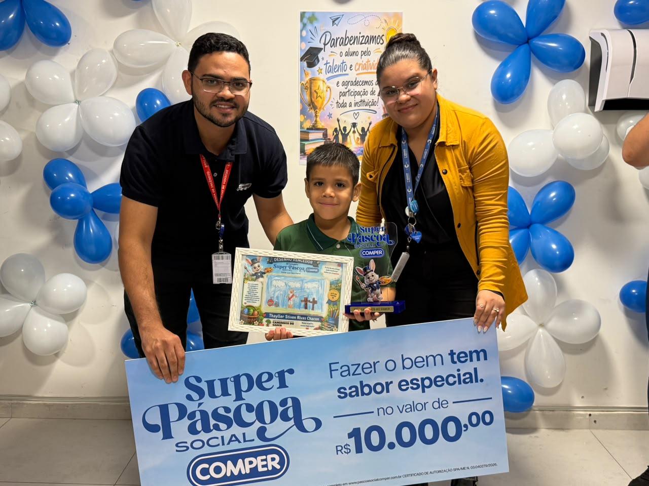 Aluno do CMEI Caminhos do Saber conquista prêmio no Concurso Super Páscoa Social Comper 2026