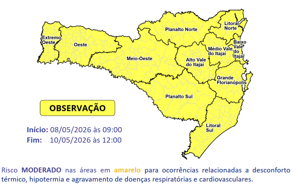 Declínio acentuado de temperatura e frio intenso entre esta sexta-feira (8) e o domingo (10)