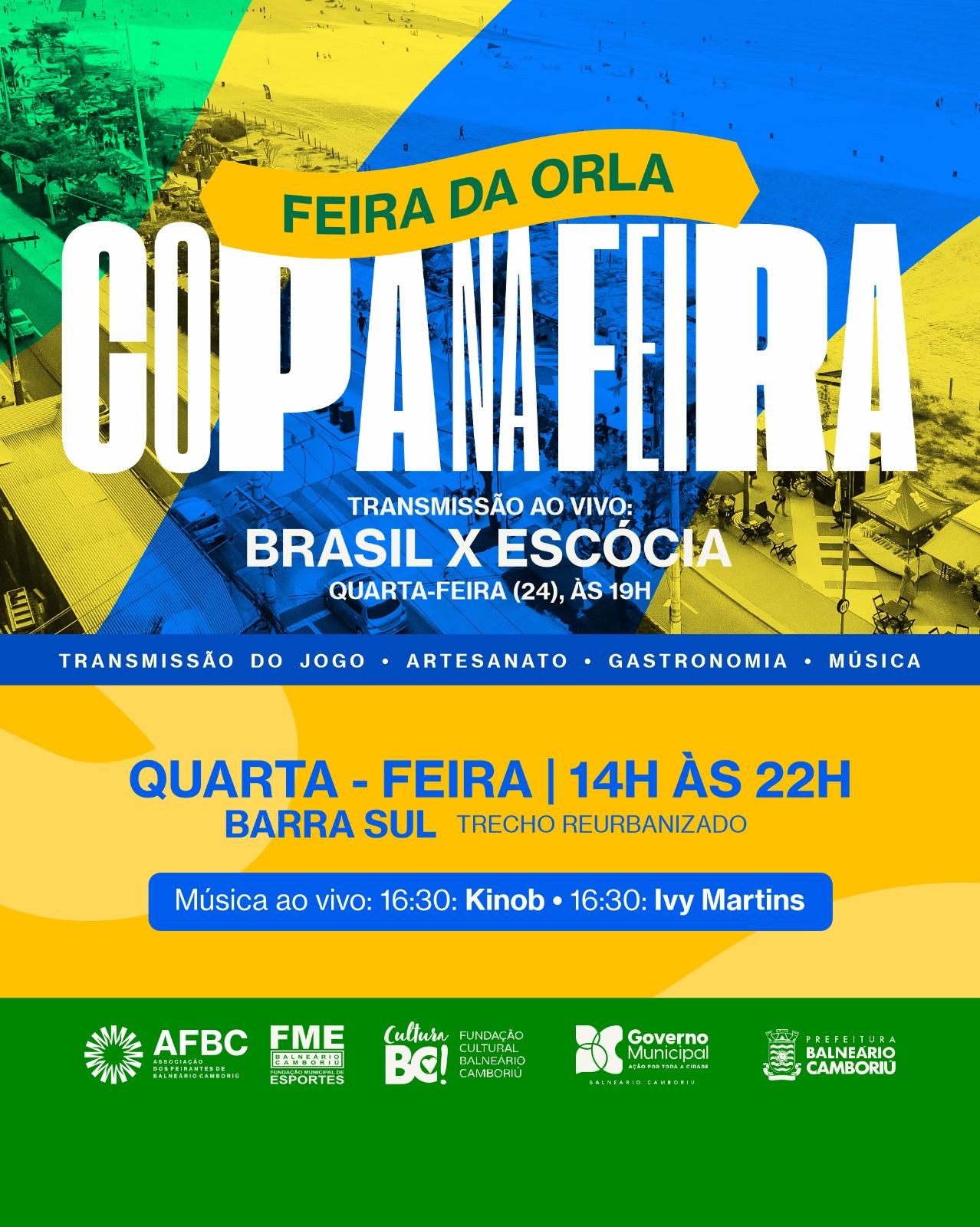 Copa na Feira: comunidade poderá acompanhar a transmissão do jogo do Brasil na Feira da Orla