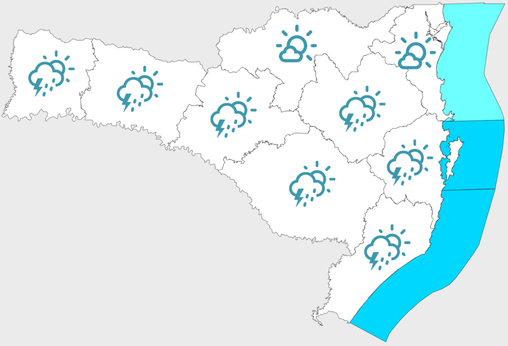 Início de semana com muitas nuvens e chuva em Santa Catarina
