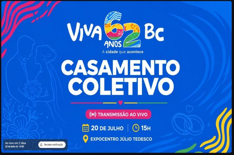 Casamento Coletivo 2026 terá transmissão ao vivo pela internet