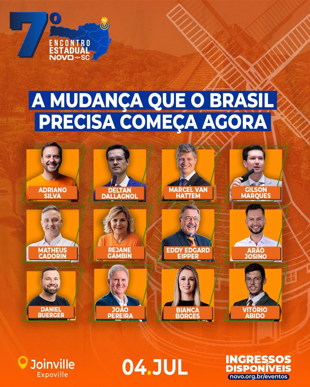 NOVO SC realizará lançamento da pré-candidatura de Adriano Silva e apresentação da nominata para 2026 no 7º Encontro Estadual, em Joinville