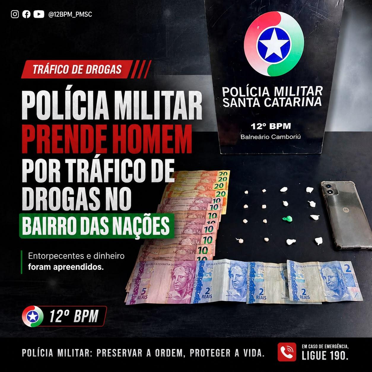 Polícia Militar prende homem por tráfico de drogas no bairro das Nações 
