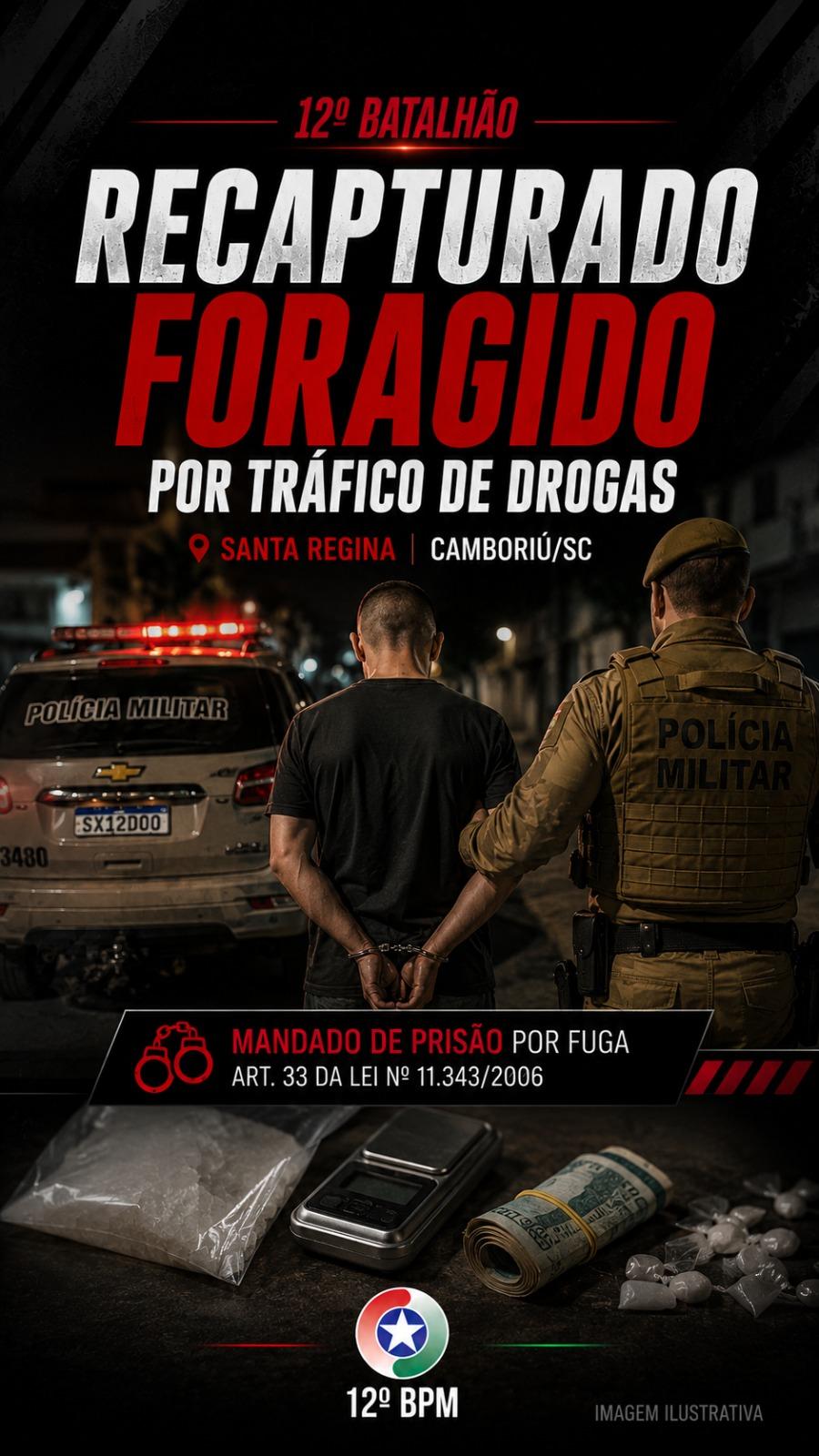 Policia Militar recaptura foragido por tráfico de drogas em Camboriú