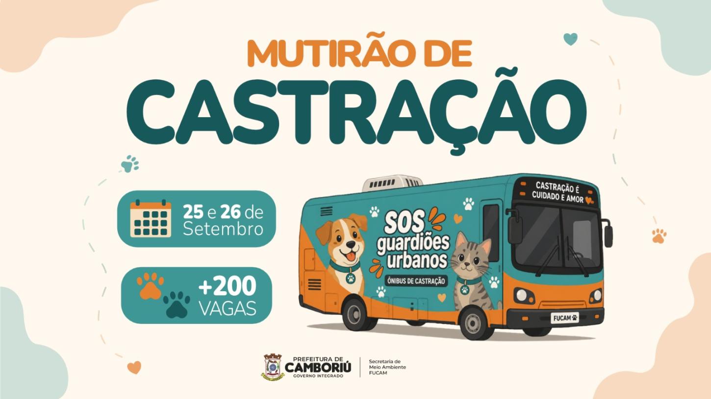 Camboriú terá Mutirão de Castração gratuito nos dias 25 e 26 de setembro