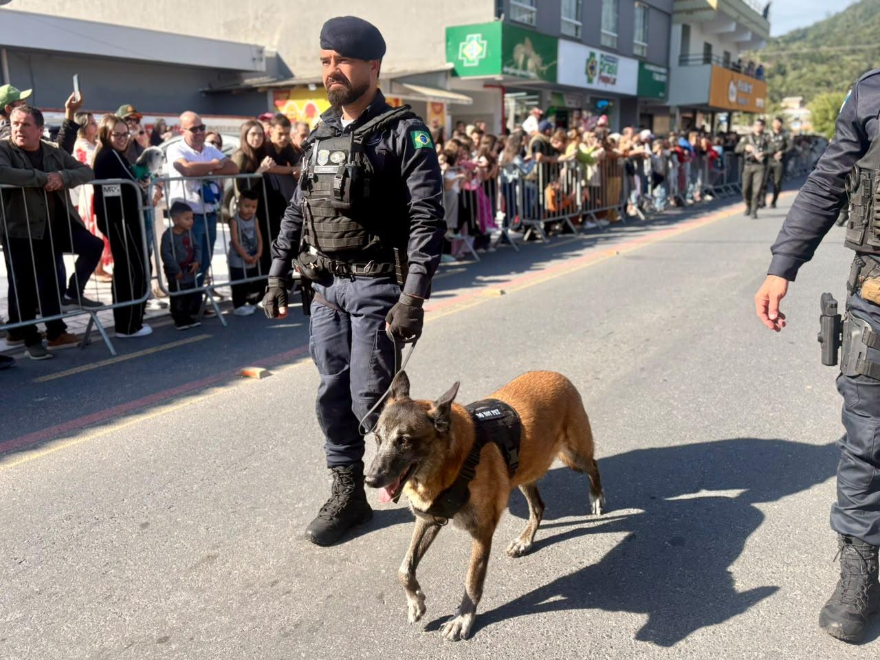 Guarda Municipal homenageia K9 aposentado durante Desfile Cívico em Balneário Camboriú