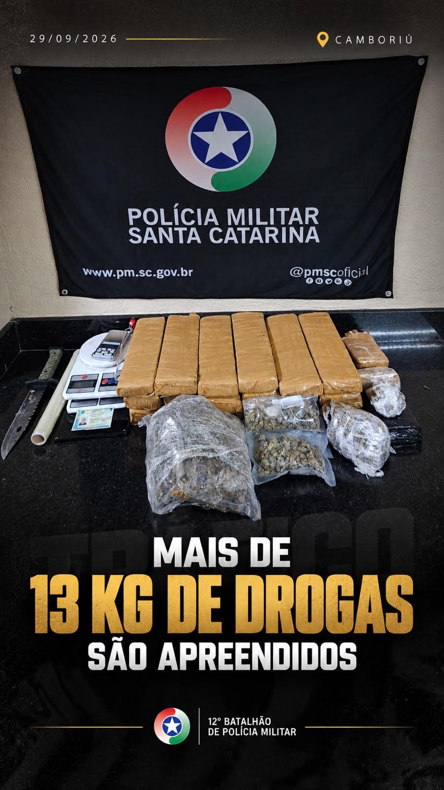 Mais de 13 quilos de drogas são apreendidos em Camboriú