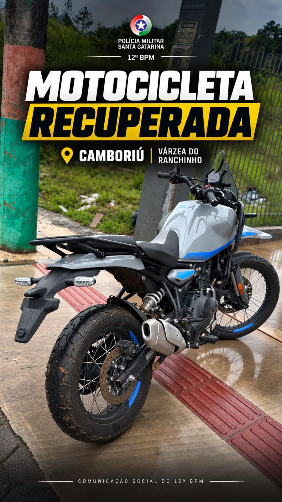 POLÍCIA MILITAR RECUPERA MOTOCICLETA FURTADA EM CAMBORIÚ