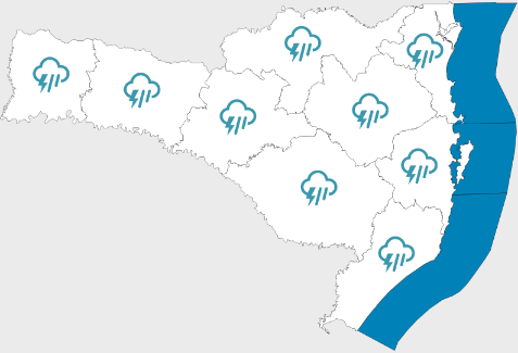 Próximos dias com chuva intensa e volumosa, e temporais em Santa Catarina