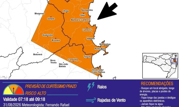 Balneário Camboriú em alerta para temporais na manhã desta segunda (31)