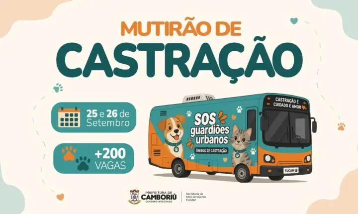 Camboriú terá Mutirão de Castração gratuito nos dias 25 e 26 de setembro