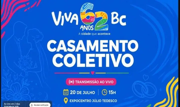 Casamento Coletivo 2026 terá transmissão ao vivo pela internet