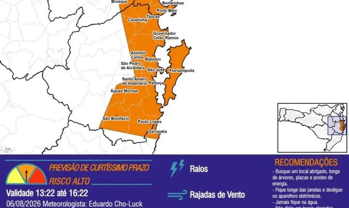 Defesa Civil alerta para risco de temporais em Balneário Camboriú nesta quinta-feira 