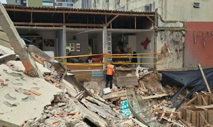 Defesa Civil de Itapema acompanha ocorrência de desabamento na Meia Praia