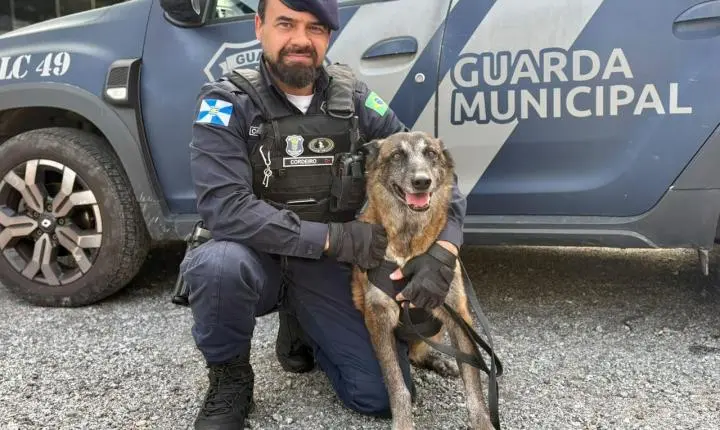 Guarda Municipal homenageia K9 aposentado durante Desfile Cívico em Balneário Camboriú