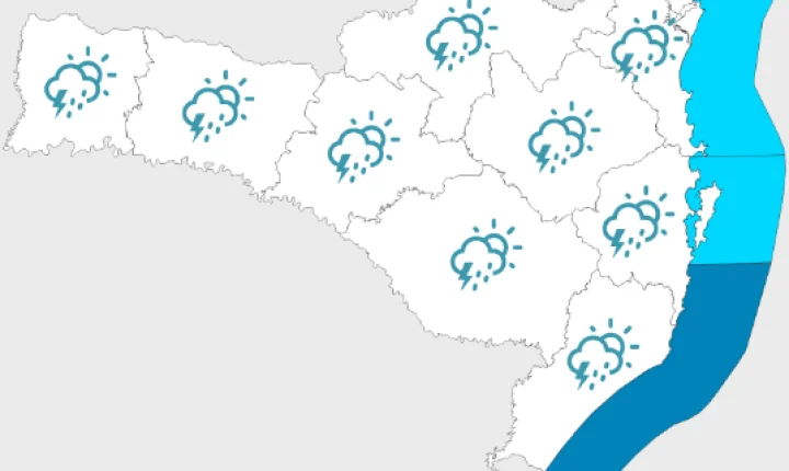 Quinta-feira a sábado com temporais, chuva intensa e granizo em Santa Catarina