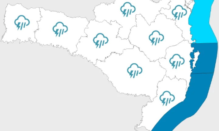 Sexta-feira e sábado com temporais, chuva intensa e granizo em Santa Catarina