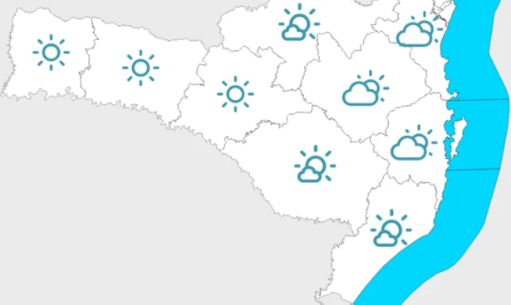 Temperatura mais elevada no Oeste e mais amena nas demais regiões de Santa Catarina 