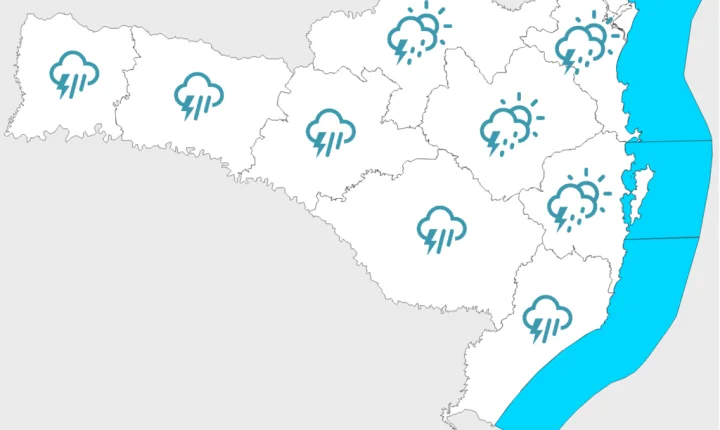 Temporais isolados no oeste e sul de Santa Catarina hoje, e em todo o estado na quarta-feira